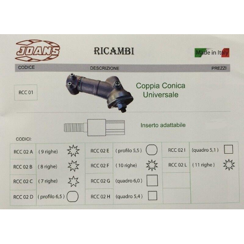 JOANS COPPIA CONICA TESTINA UNIVERSALE DECESPUGLIATORE MADE IN ITALY 