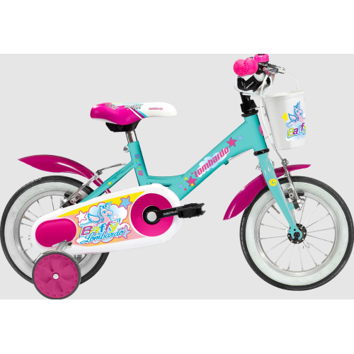 LOMBARDO BICI BAMBINA BAFFY 12 VERDE TIFFANY FUCSIA CON CESTINO E ROTELLE