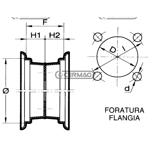 Cerchio Ruota 3.50x10  Mozzo Flangia a 4 fori FIAT