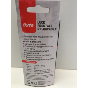BYTE LUCE FRONTALE A LED SIRIUS PER BICI MTB RICARICABILE CON ATTACCO PER CASCO